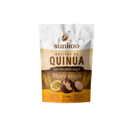 Bolitas de quinua sabor maracuyá cubiertas de chocolate amargo 40g Sunkao