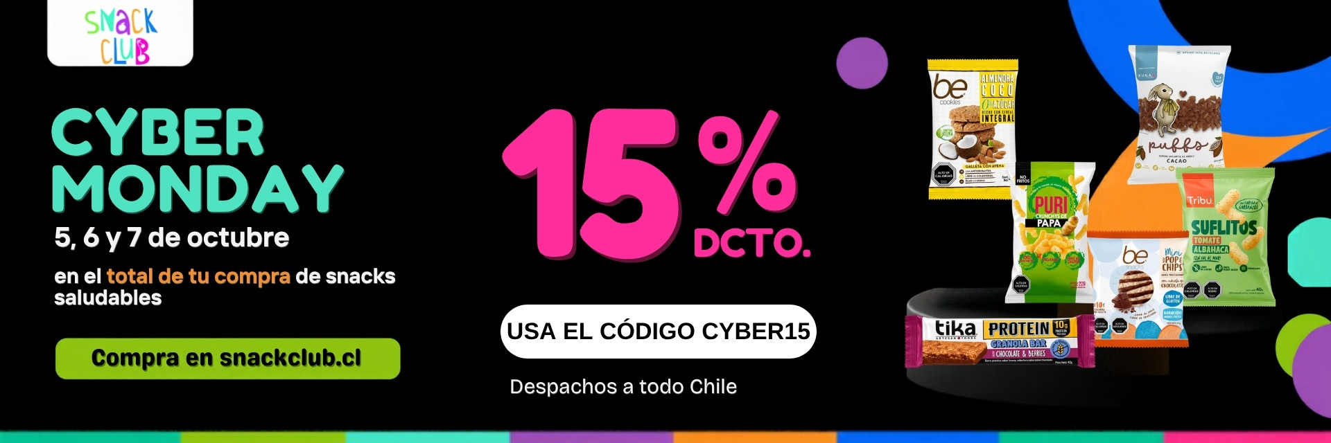 Cyber Monday 5, 6 y 7 de octubre: 15% de descuento en el total de tu compra con el código CYBER15