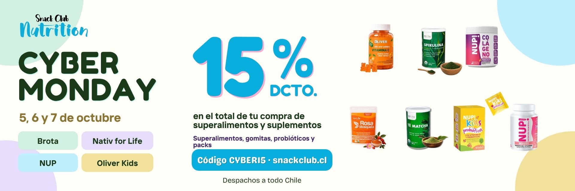 Cyber Monday Snack Club Nutrition 5, 6 y 7 de octubre: 15% de descuento en superalimentos y suplementos con el código CYBER15